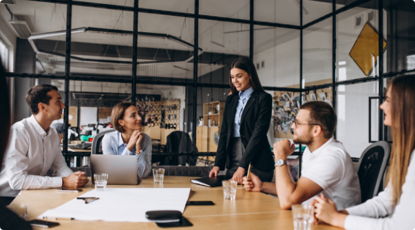 group of people working out business plan office